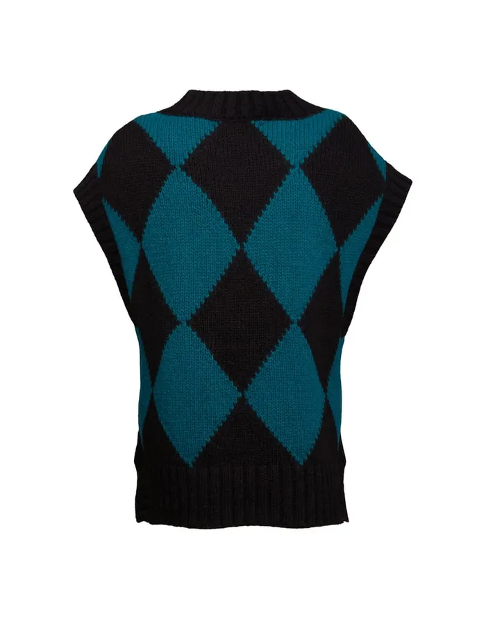 La Doublej Argyle Gilet Black Green In Wool Women Knitwear