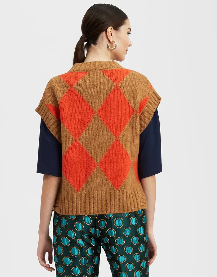La Doublej Argyle Gilet Camel Orange In Wool Women Knitwear
