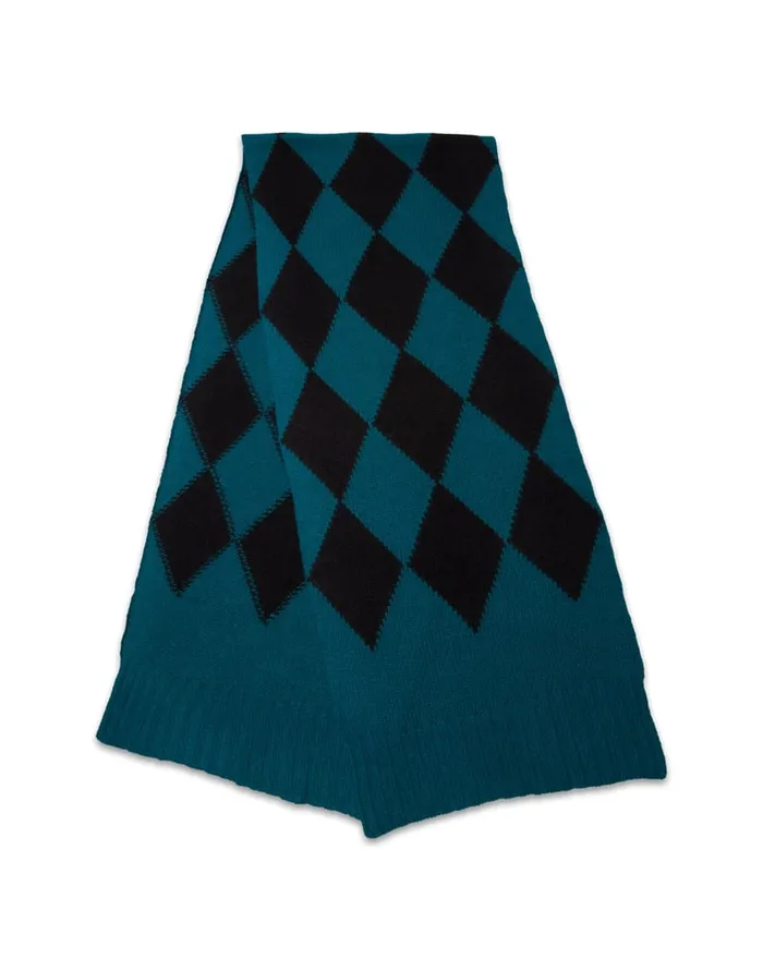 La Doublej Argyle Scarf Green Black In Wool Women Foulards and Scarves