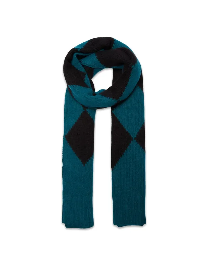 La Doublej Argyle Scarf Green Black In Wool Women Foulards and Scarves