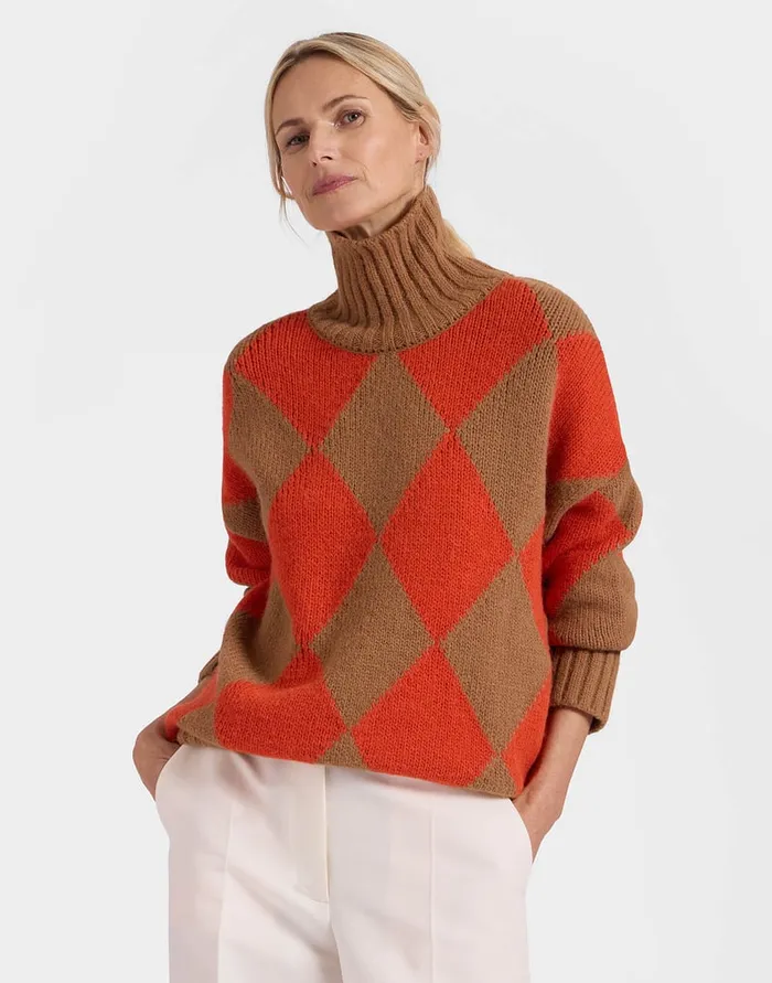 La Doublej Argyle Sweater CamelOrange In Wool Women Knitwear