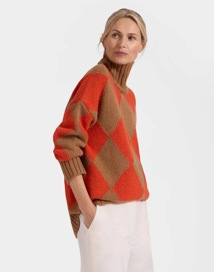La Doublej Argyle Sweater CamelOrange In Wool Women Knitwear