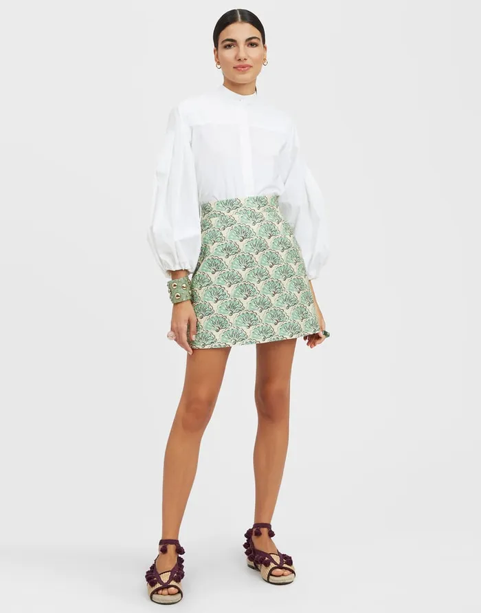 La Doublej Baia Mini Skirt Fans Mint In Shot Cotton Women Skirts