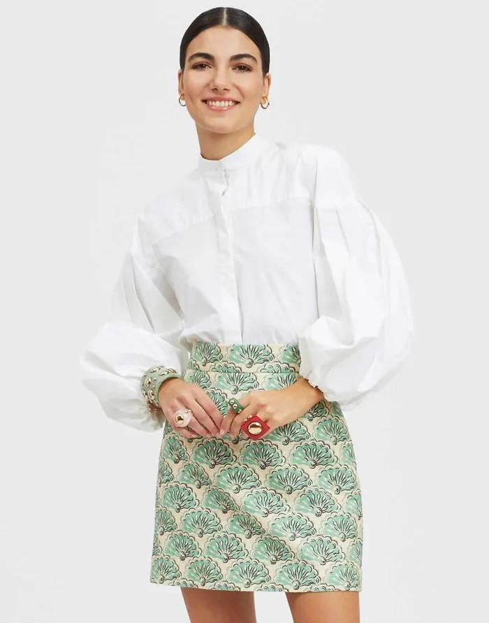 La Doublej Baia Mini Skirt Fans Mint In Shot Cotton Women Skirts