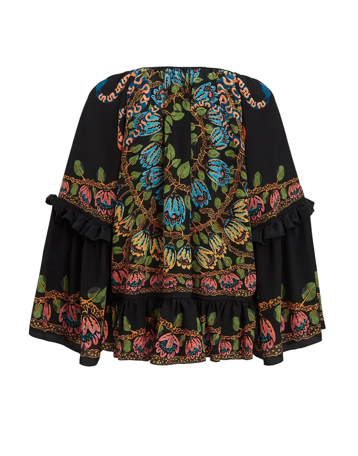 La Doublej Boho Blouse Eve Black In Crepe De Chine Women Shirts and Tops