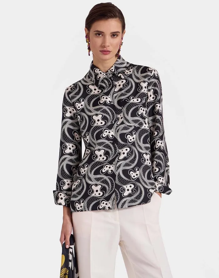 La Doublej Boy Shirt Aperol Black and White In Silk Twill Women Shirts and Tops La Doublej Boy Shirt Aperol Black and White In Silk Twill Women Shirts and Tops