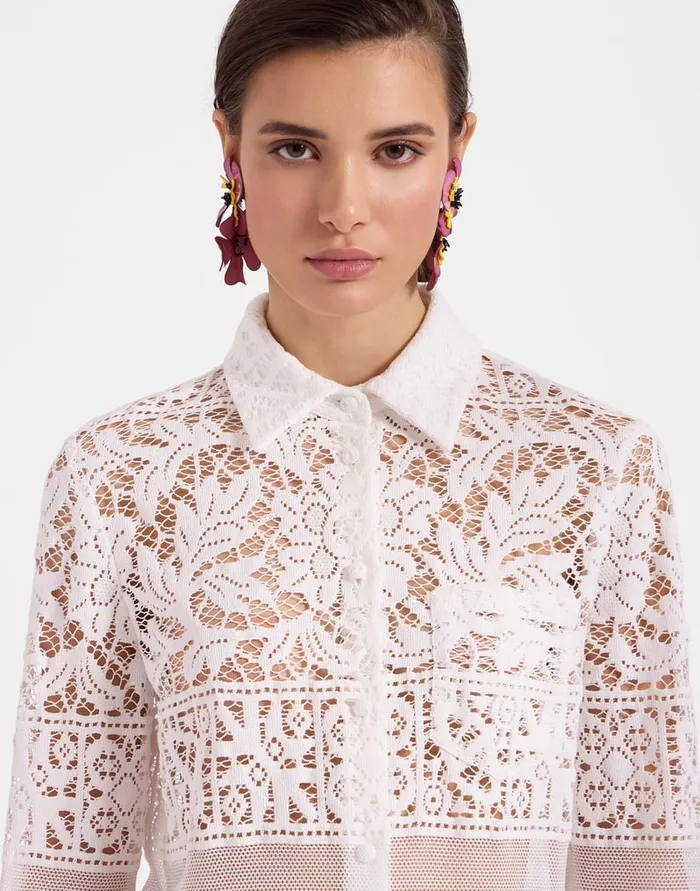 La Doublej Boy Shirt White In Cotton Lace Women Shirts and Tops
