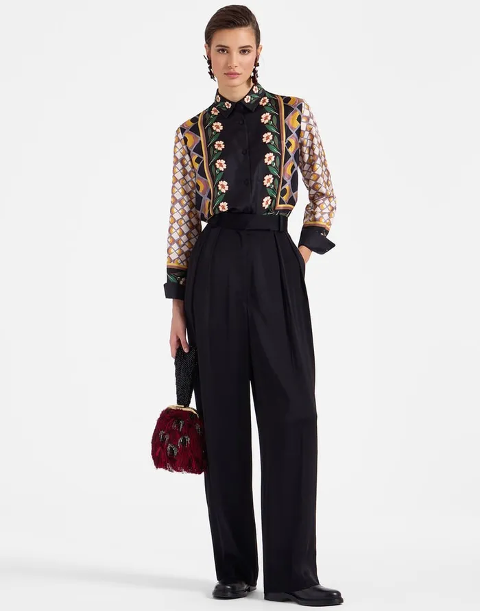 La Doublej Brooklyn Pants Solid Black In Sable Satin Women Shorts and Pants