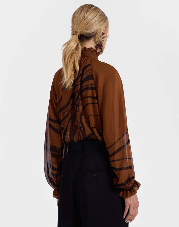 La Doublej Cerere Blouse Big Blooms Place Brown In Silk Chiffon Women Shirts and Tops