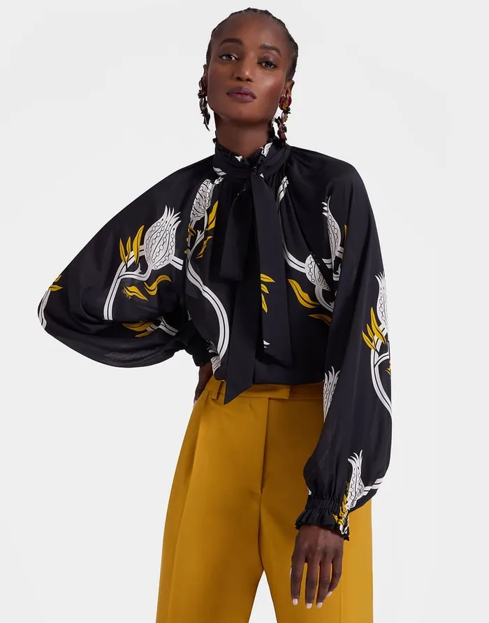 La Doublej Cerere Blouse Melograno Black and White In Crepe Marocain Women Shirts and Tops La Doublej Cerere Blouse Melograno Black and White In Crepe Marocain Women Shirts and Tops