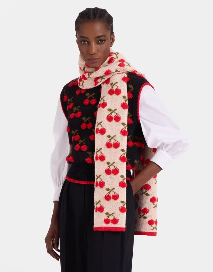 La Doublej Cherry Scarf Off White In Wool Women Foulards and Scarves