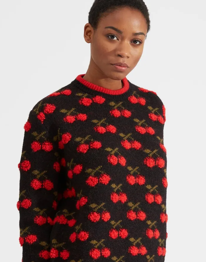 La Doublej Cherry Sweater Black Red In Wool Women Knitwear