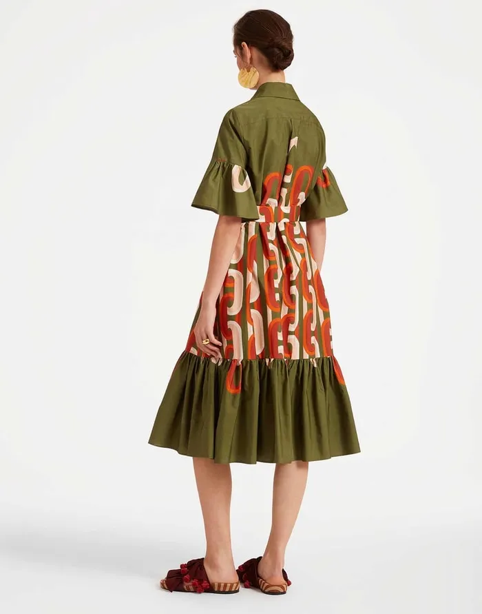 La Doublej Choux Midi Dress Prometheus Place Camouflage In Summer Poplin Women Dresses