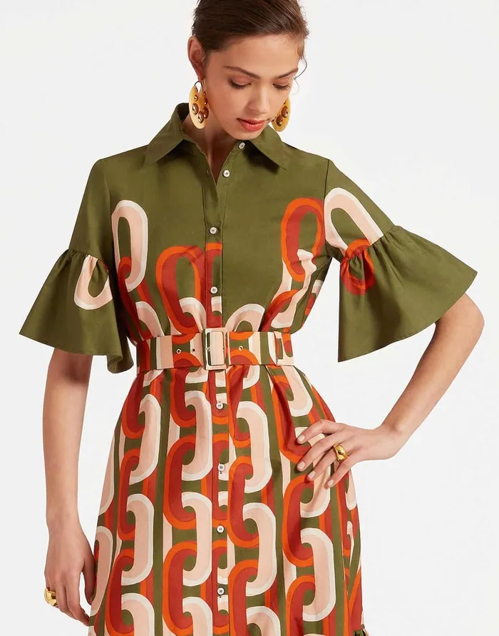 La Doublej Choux Midi Dress Prometheus Place Camouflage In Summer Poplin Women Dresses
