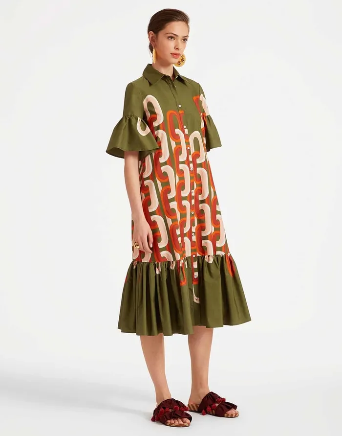 La Doublej Choux Midi Dress Prometheus Place Camouflage In Summer Poplin Women Dresses