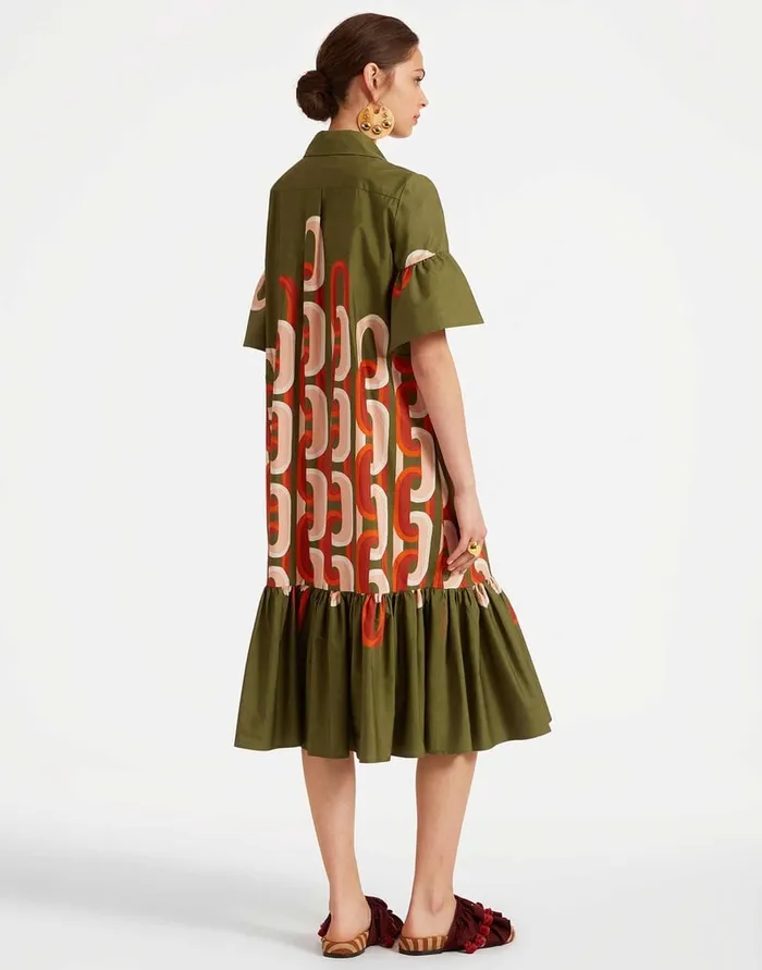 La Doublej Choux Midi Dress Prometheus Place Camouflage In Summer Poplin Women Dresses