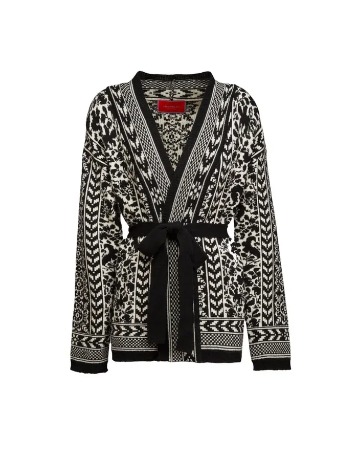La Doublej Cozy Cardigan Black White In Merino Wool Women Knitwear