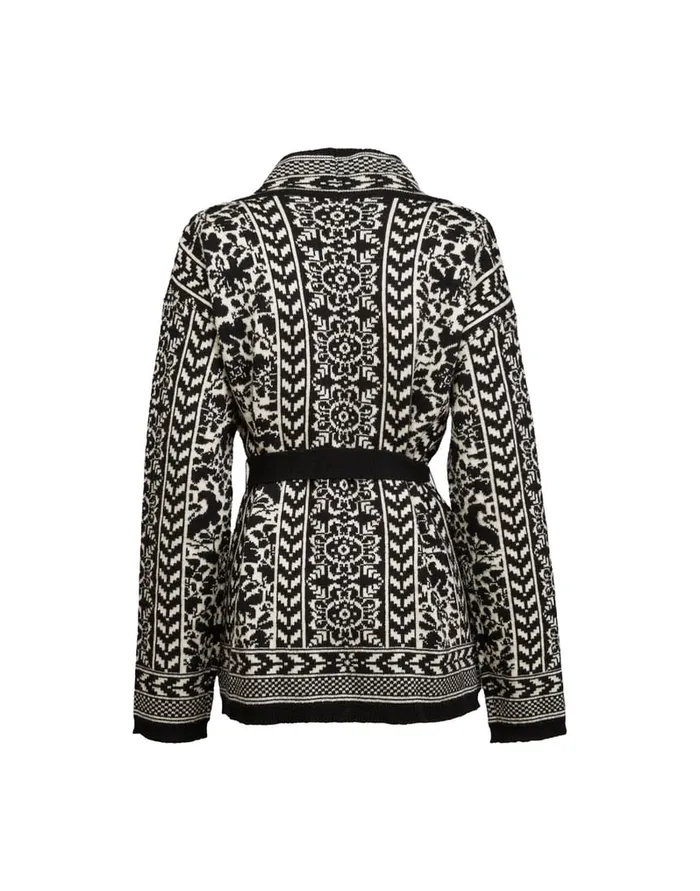 La Doublej Cozy Cardigan Black White In Merino Wool Women Knitwear