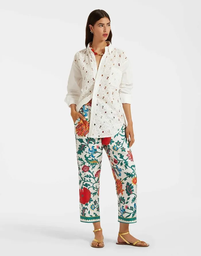 La Doublej Drawstring Pants Dragonflower Multicolor In Silk Twill Women Shorts and Pants La Doublej Drawstring Pants Dragonflower Multicolor In Silk Twill Women Shorts and Pants