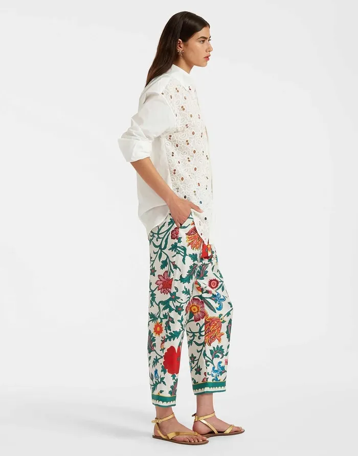La Doublej Drawstring Pants Dragonflower Multicolor In Silk Twill Women Shorts and Pants