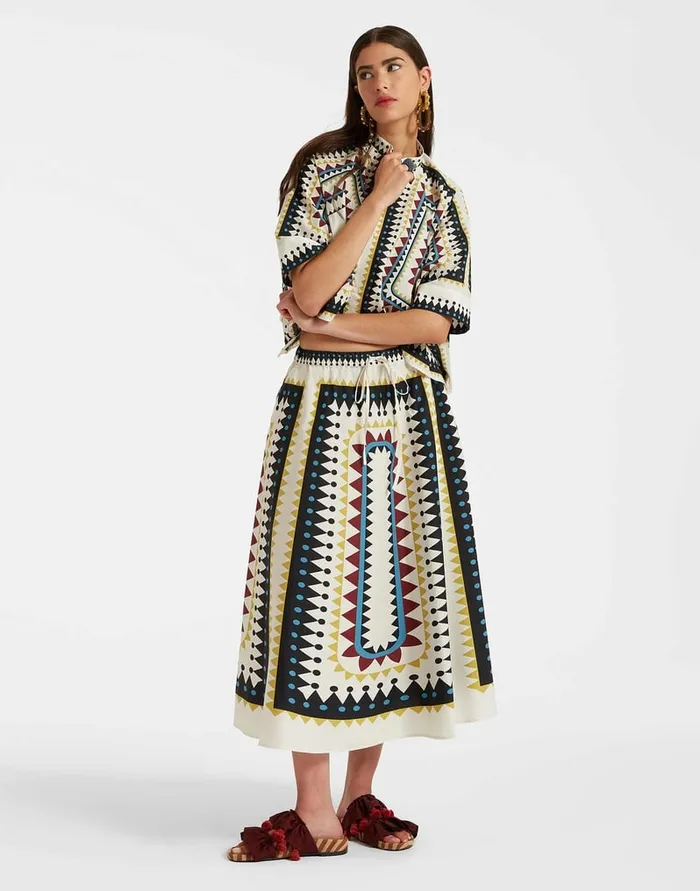 La Doublej Drawstring Skirt Doric Place Cream In Cotton Poplin Women Skirts