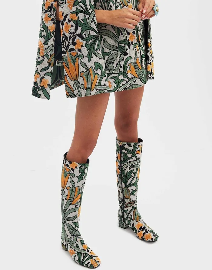 La Doublej Edie Boots Delta Ivory In Jacquard Women Shoes