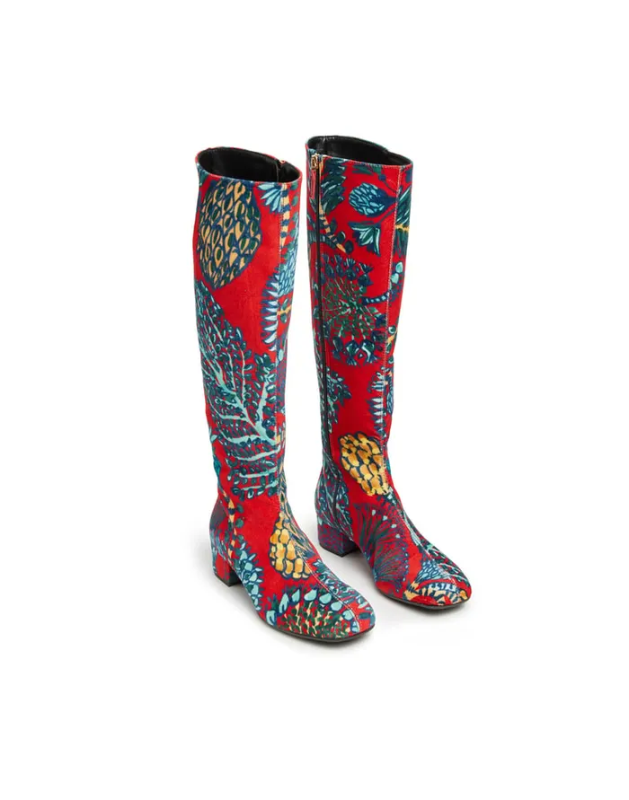 La Doublej Edie Boots Sicomore Red In Cotton Velvet Women Shoes