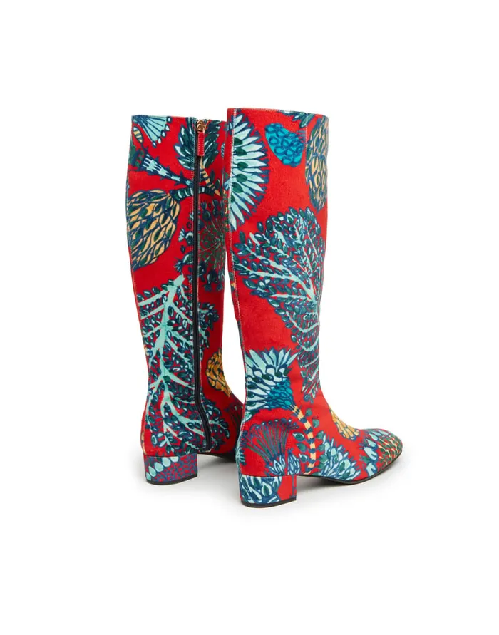 La Doublej Edie Boots Sicomore Red In Cotton Velvet Women Shoes