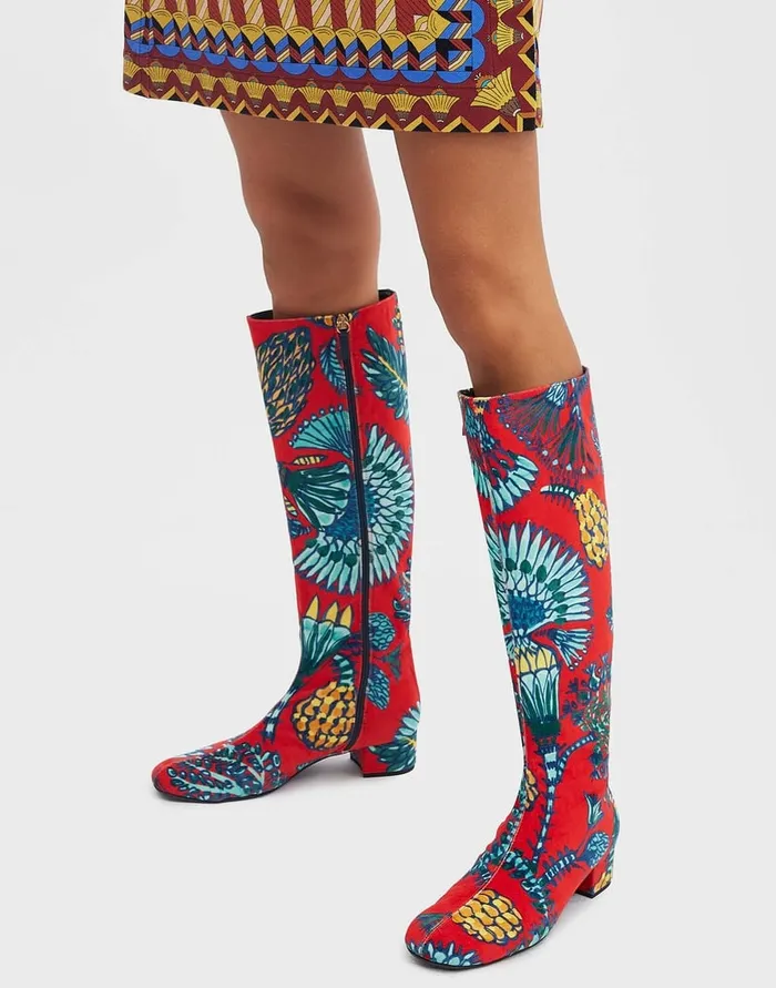 La Doublej Edie Boots Sicomore Red In Cotton Velvet Women Shoes