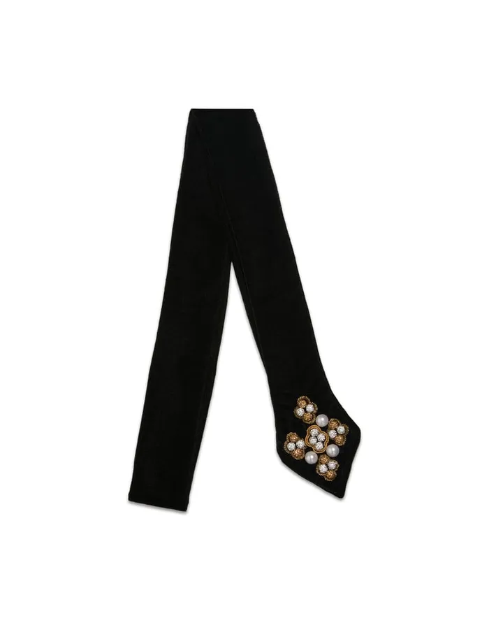 La Doublej Ella 2Ways Stole Solid Black In Velvet Women Foulards and Scarves