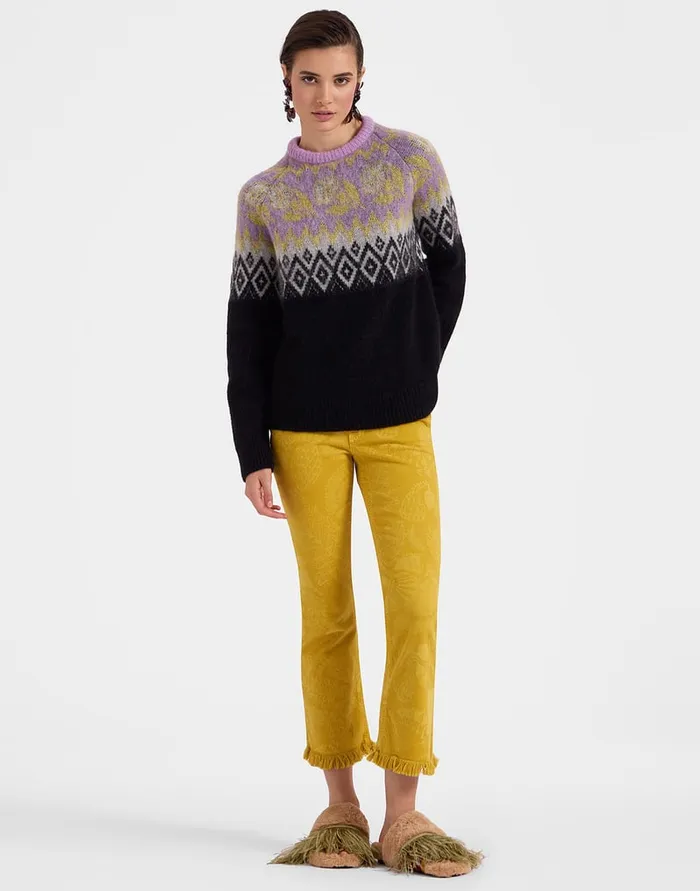 La Doublej Fancy Crop Jeans Sicomore Yellow In LaserPrinted Denim With Fringe Women Shorts and Pants La Doublej Fancy Crop Jeans Sicomore Yellow In LaserPrinted Denim With Fringe Women Shorts and Pants
