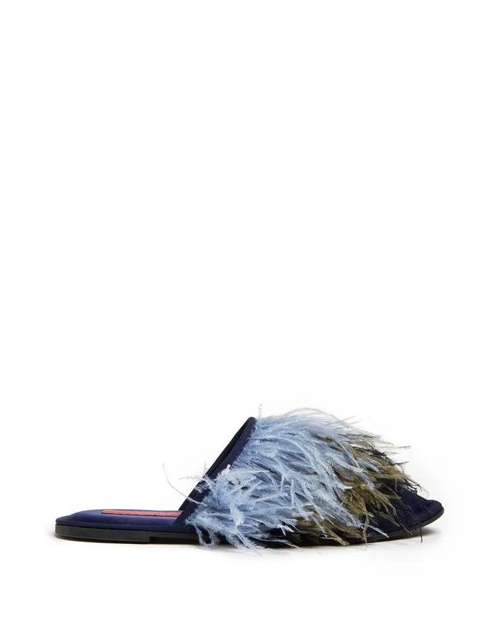 La Doublej Feather Slippers Solid Acquamarine In Raso Women Shoes
