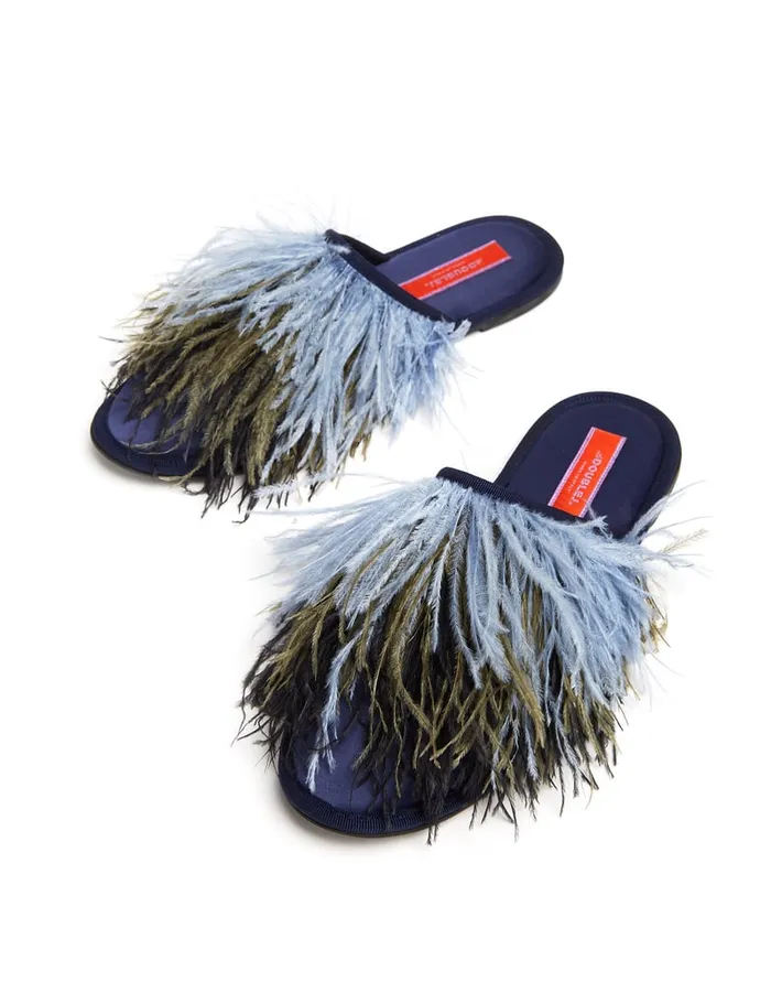La Doublej Feather Slippers Solid Acquamarine In Raso Women Shoes