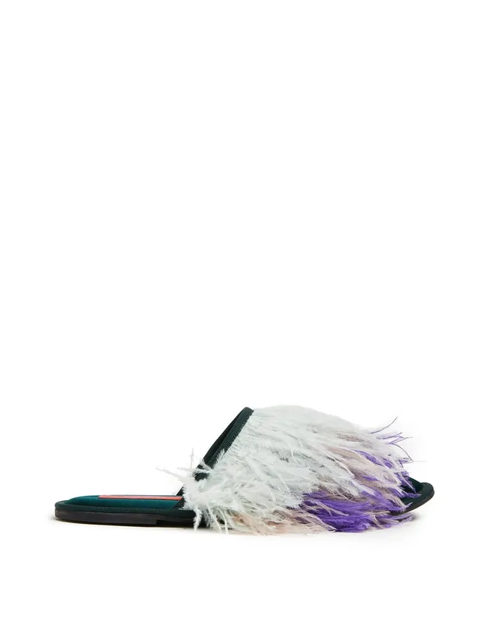 La Doublej Feather Slippers Solid Green In Raso Women Shoes