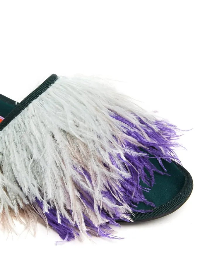 La Doublej Feather Slippers Solid Green In Raso Women Shoes