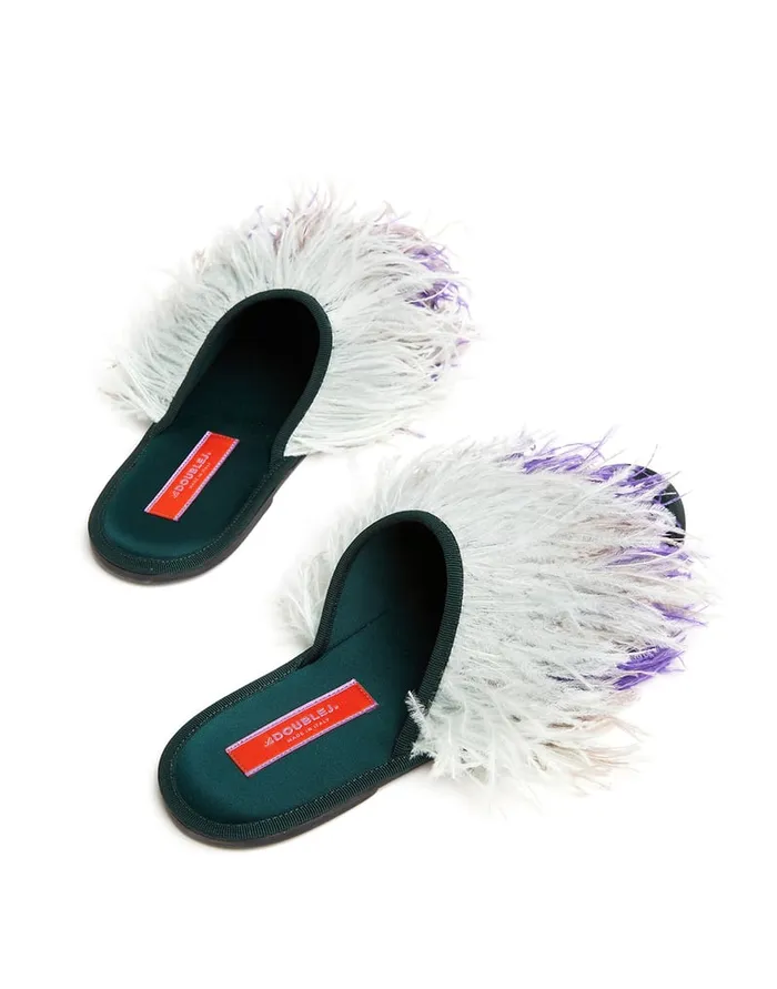 La Doublej Feather Slippers Solid Green In Raso Women Shoes