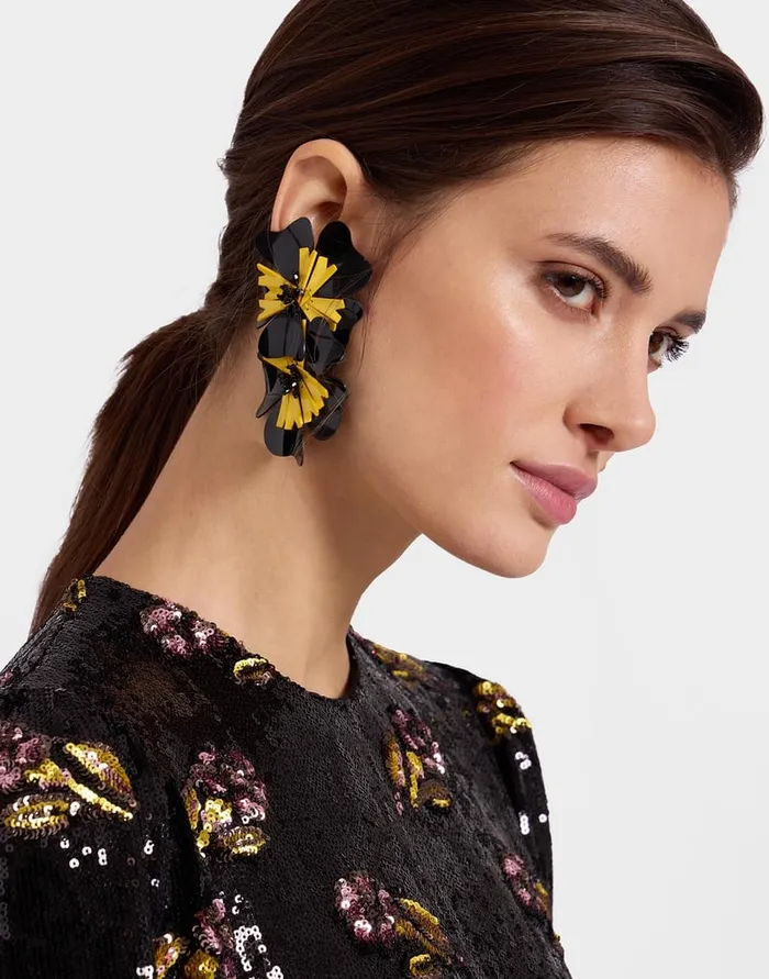 La Doublej Flora Earrings Solid Black In Macro Pansy Women Jewelry