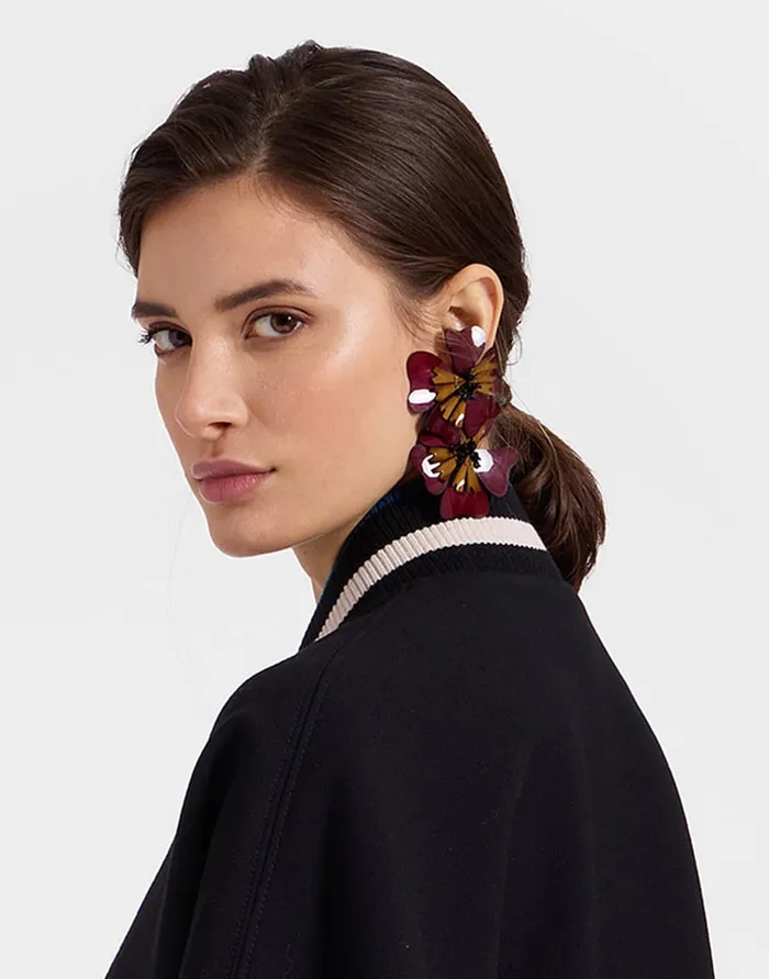 La Doublej Flora Earrings Solid Burgundy In Macro Pansy Women Jewelry
