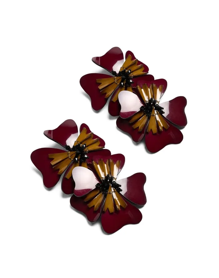 La Doublej Flora Earrings Solid Burgundy In Macro Pansy Women Jewelry