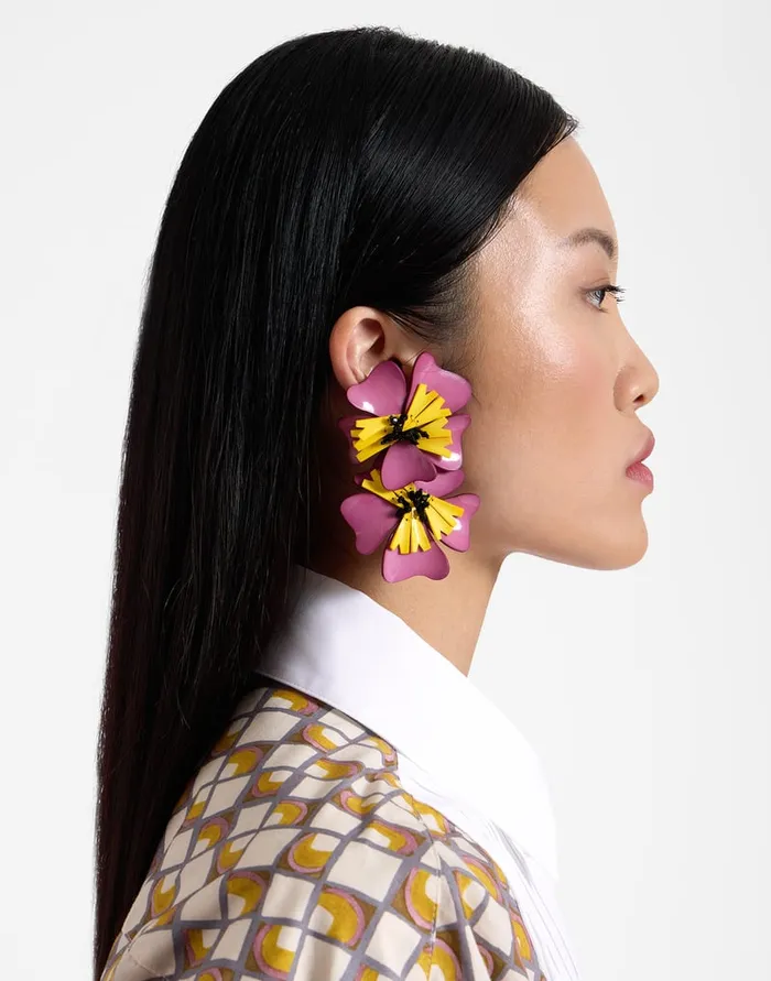 La Doublej Flora Earrings Solid Pink In Macro Pansy Women Jewelry