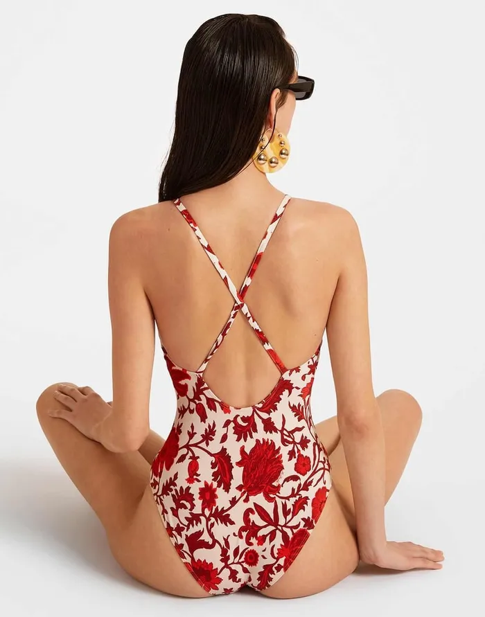 La Doublej Fonda Swimsuit Dragonflower Mini Red In Lycra Women Swimwear