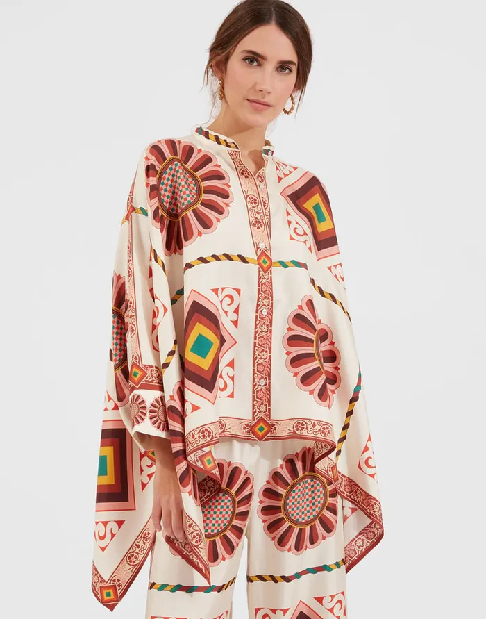 La Doublej Foulard Shirt Macro Tiles Place In Twill Silk Women Party Dressing La Doublej Foulard Shirt Macro Tiles Place In Twill Silk Women Party Dressing
