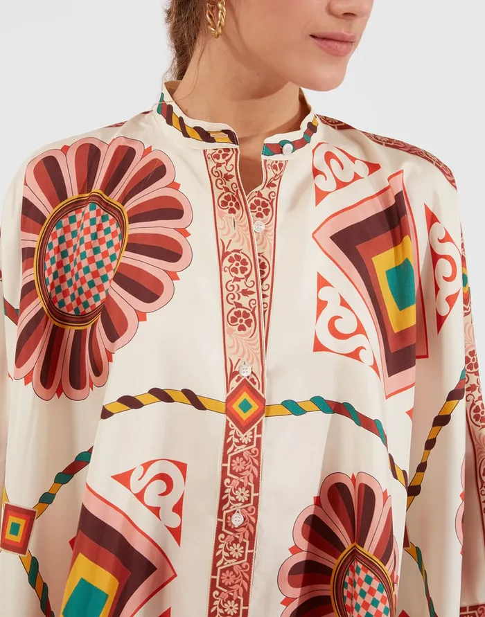 La Doublej Foulard Shirt Macro Tiles Place In Twill Silk Women Party Dressing