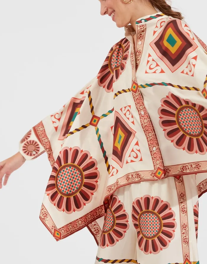 La Doublej Foulard Shirt Macro Tiles Place In Twill Silk Women Party Dressing