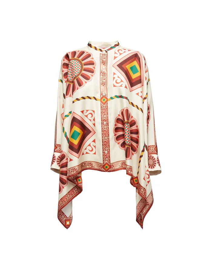 La Doublej Foulard Shirt Macro Tiles Place In Twill Silk Women Party Dressing
