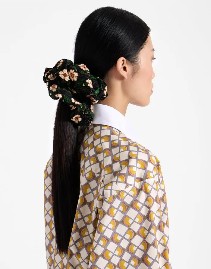 La Doublej Giga Scrunchie Mayfair Black In Devore Velvet Women Hair Accessories La Doublej Giga Scrunchie Mayfair Black In Devore Velvet Women Hair Accessories
