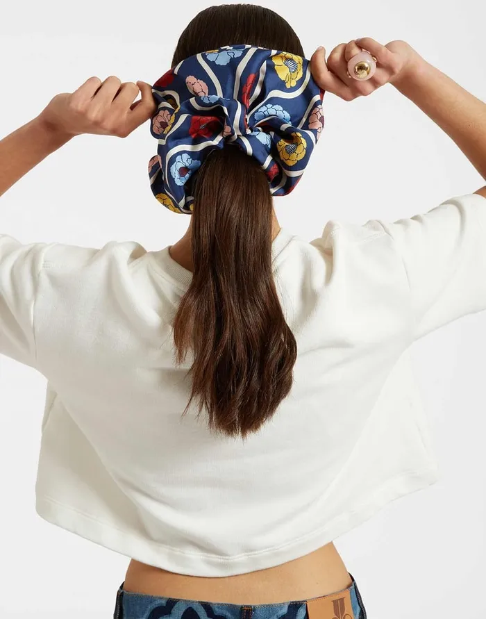 La Doublej Giga Scrunchie Whitsun Blue In Silk Twill Women Hair Accessories