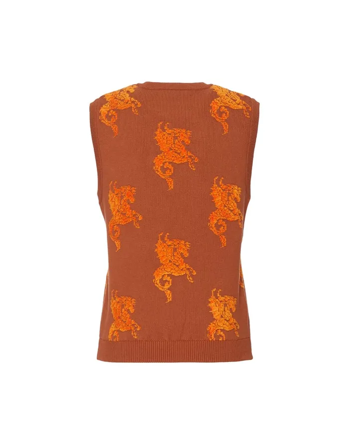 La Doublej Gryphos Gilet Brown In Fleece Jacquard Women Knitwear