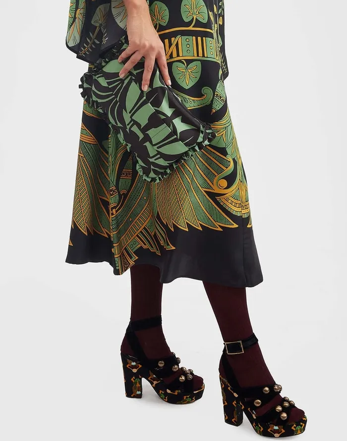 La Doublej Hand Pochette Papyrus Green In Faille Women Bags and Pochettes