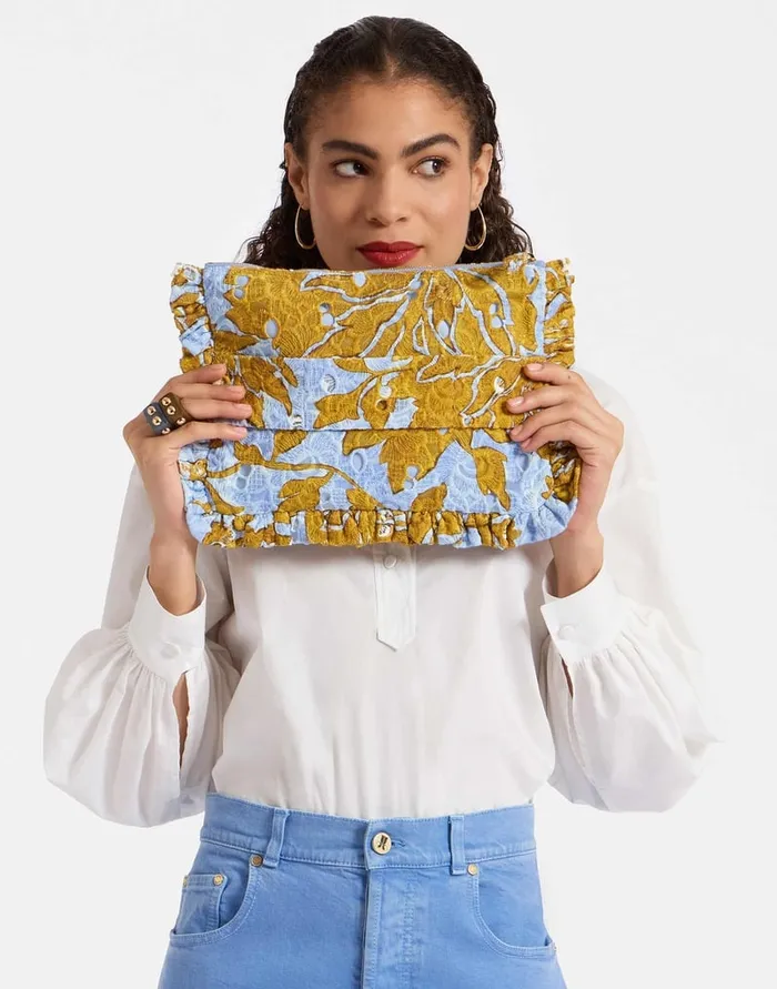 La Doublej Hand Pochette Tangle Light Blue In Printed Lace Women Bags and Pochettes